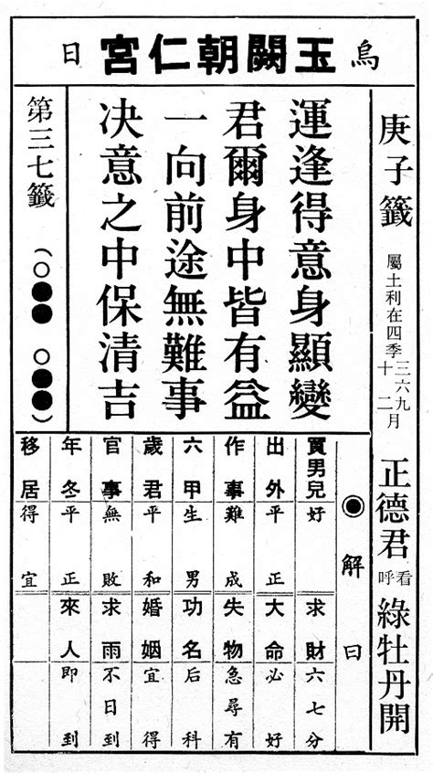 運逢得意身顯變 感情|天上聖母媽祖六十甲子靈籤解籤（慈護宮）: 庚子第三。